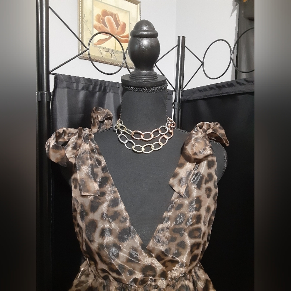 Antropologie Daniel Rainn Black Briwn Animal Print Sleeveless V-Neck Dress XS - Picture 4 of 12